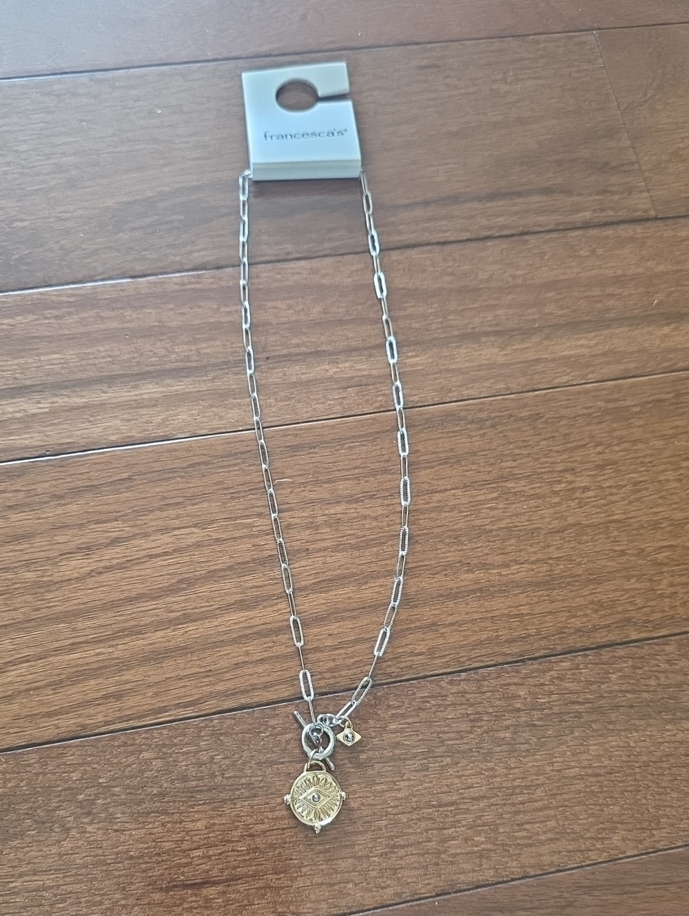 Francesca's Two-Tone Paperclip Chain Necklace with Gold Charm